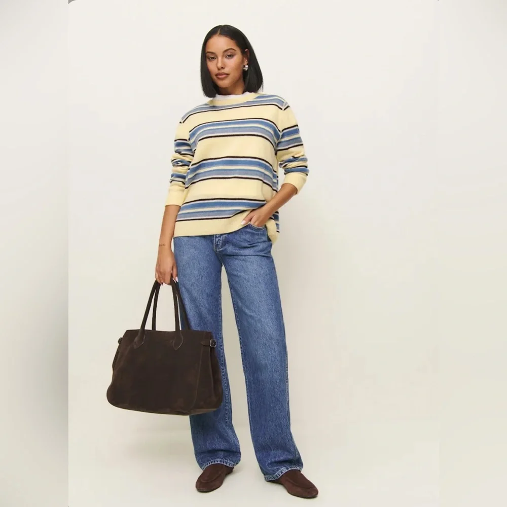 Reformation Boyfriend Cashmere Sweater in Parmesan Stripes - Picture 3 of 5